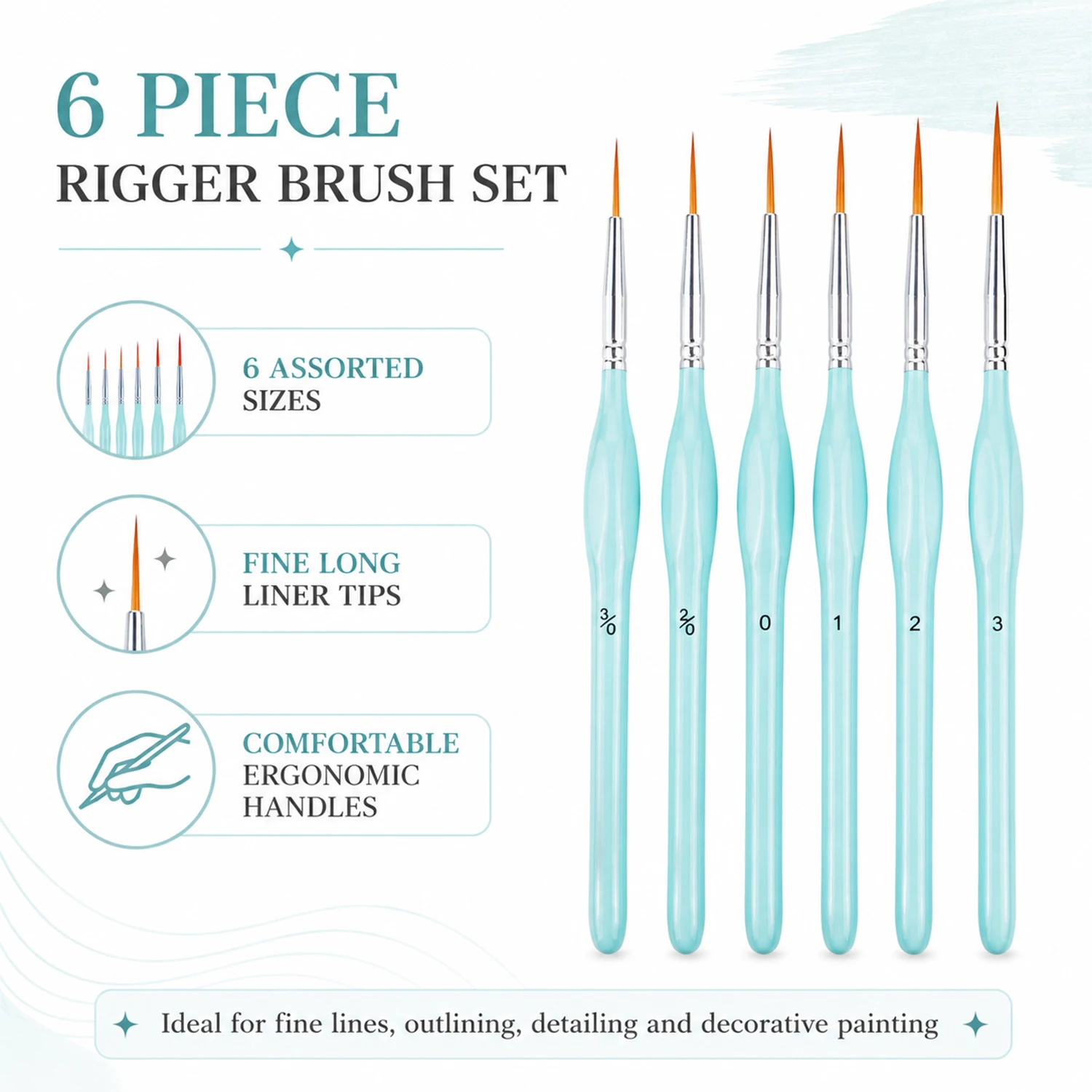 Detailing Brush Set - 6개입 리거 페인트 브러시 세트, 미세